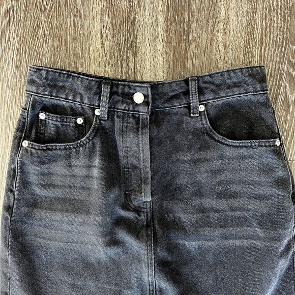 Prada Black Long Denim Midi Skirt Button Fly Size 4 US EUC - Picture 7 of 16